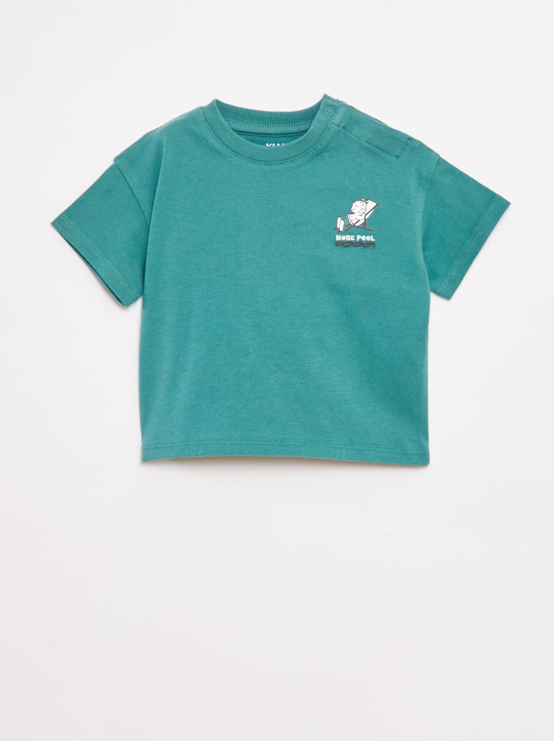T-shirt imprimé poitrine & dos Vert - Kiabi