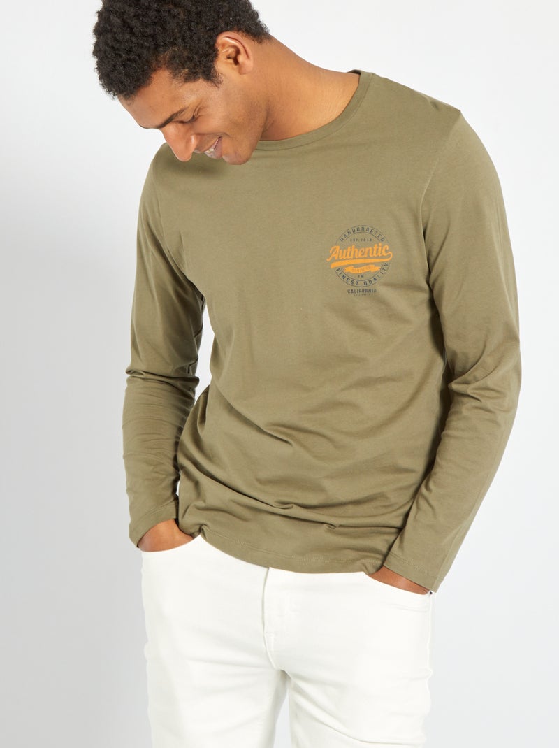 T-shirt imprimé poitrine 'Produkt' kaki - Kiabi