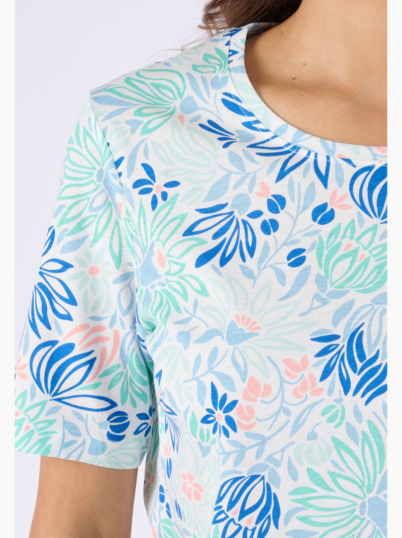T-shirt imprimé pur coton - Damart Blanc cassé - Kiabi