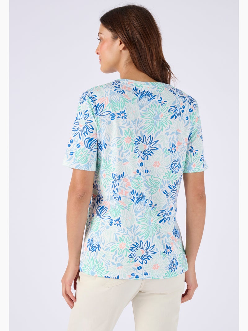 T-shirt imprimé pur coton - Damart Blanc cassé - Kiabi