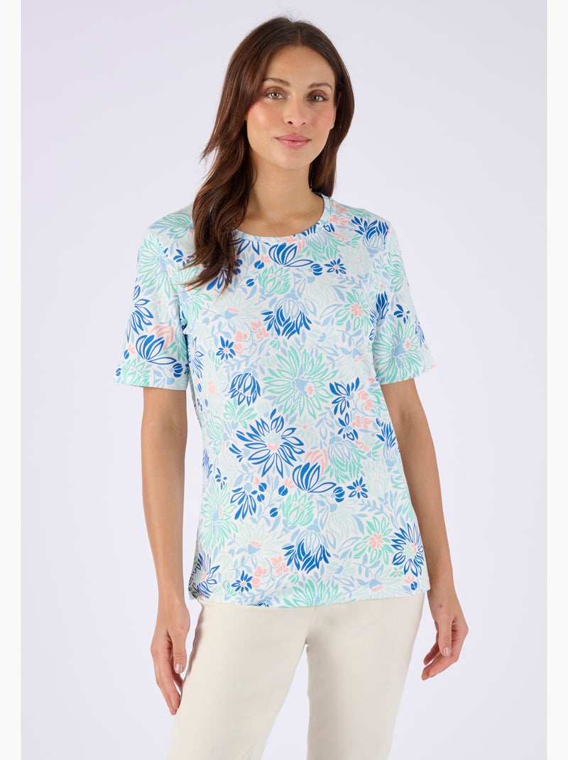 T-shirt imprimé pur coton - Damart Blanc cassé - Kiabi