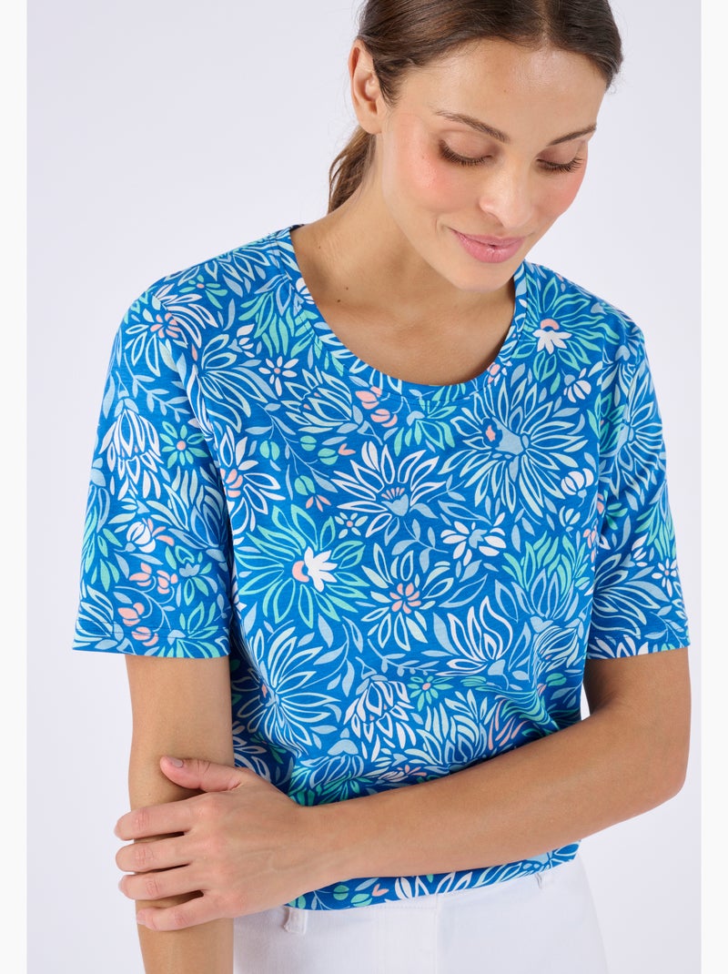 T-shirt imprimé pur coton - Damart Bleu canard - Kiabi