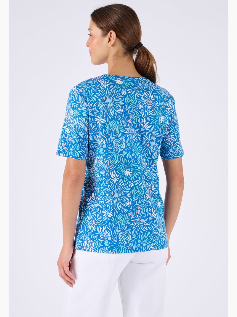 T-shirt imprimé pur coton - Damart Bleu canard - Kiabi