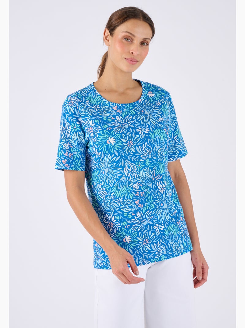 T-shirt imprimé pur coton - Damart Bleu canard - Kiabi