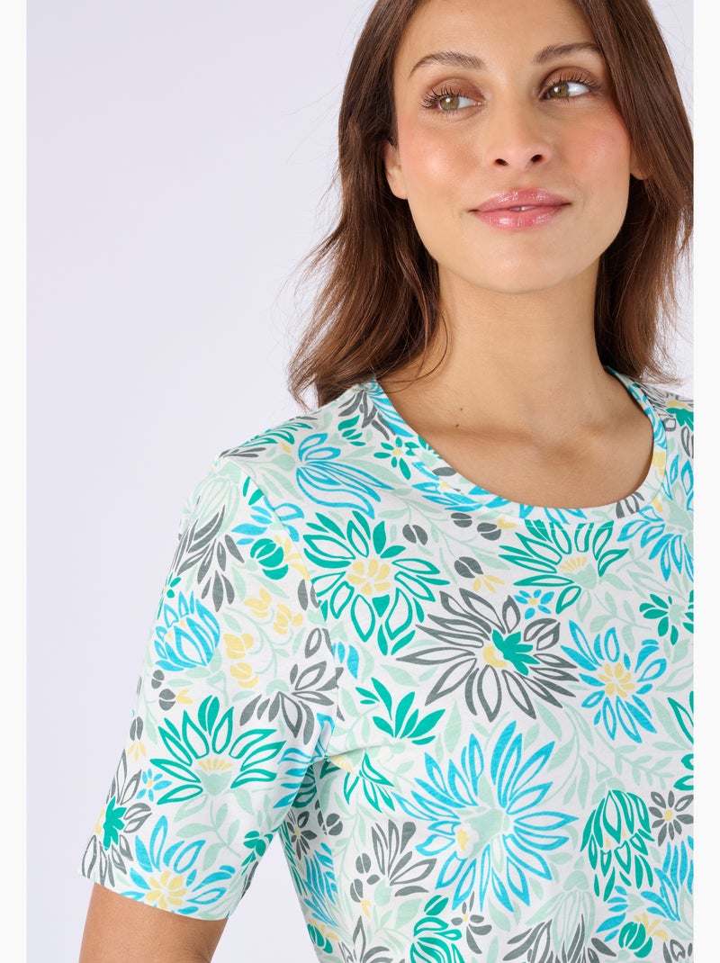 T-shirt imprimé pur coton - Damart Bleu clair - Kiabi