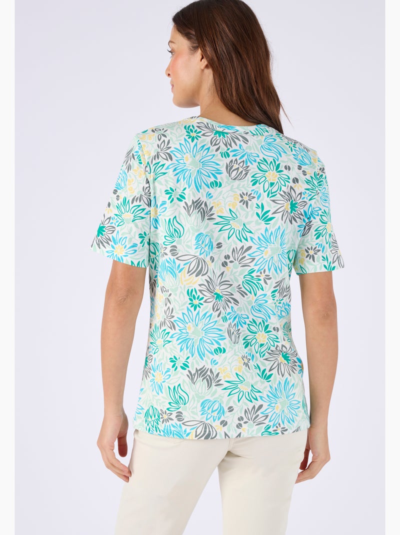 T-shirt imprimé pur coton - Damart Bleu clair - Kiabi