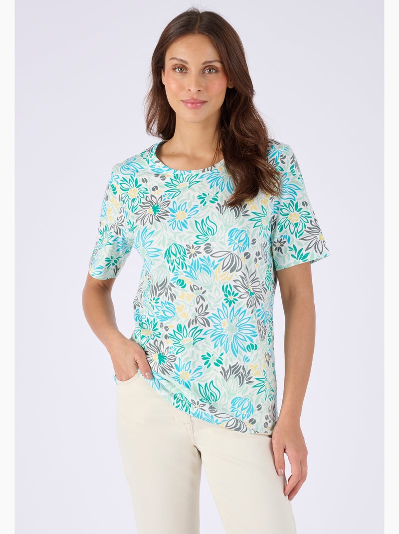 T-shirt imprimé pur coton - Damart Bleu clair - Kiabi