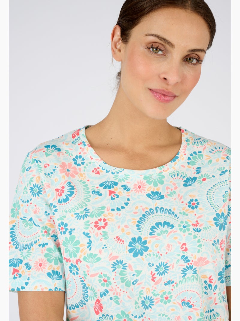 T-shirt imprimé pur coton - Damart Bleu turquoise - Kiabi
