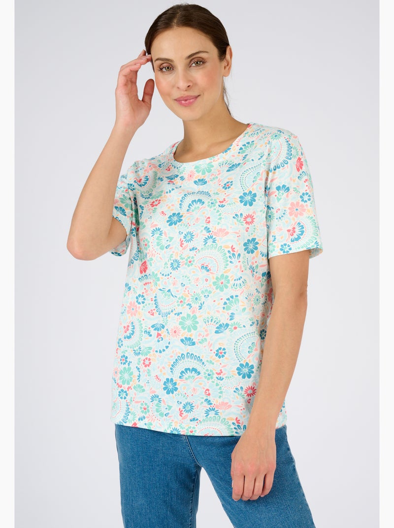 T-shirt imprimé pur coton - Damart Bleu turquoise - Kiabi