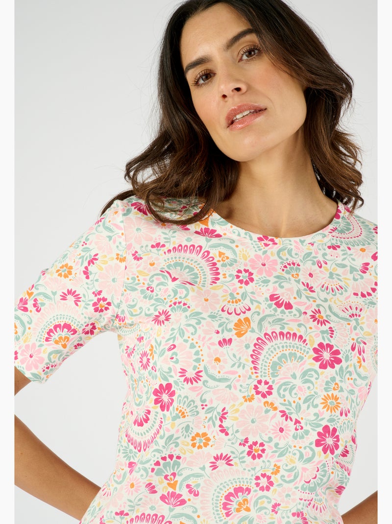 T-shirt imprimé pur coton - Damart Crème - Kiabi