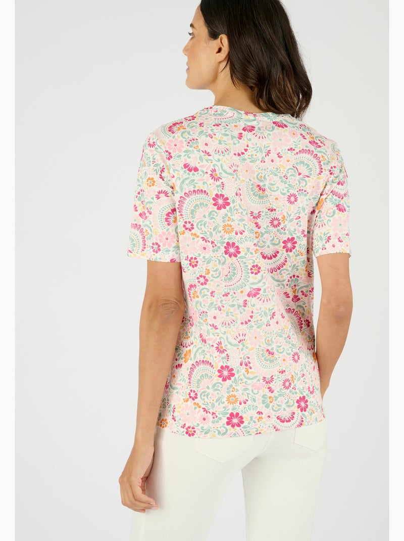 T-shirt imprimé pur coton - Damart Crème - Kiabi