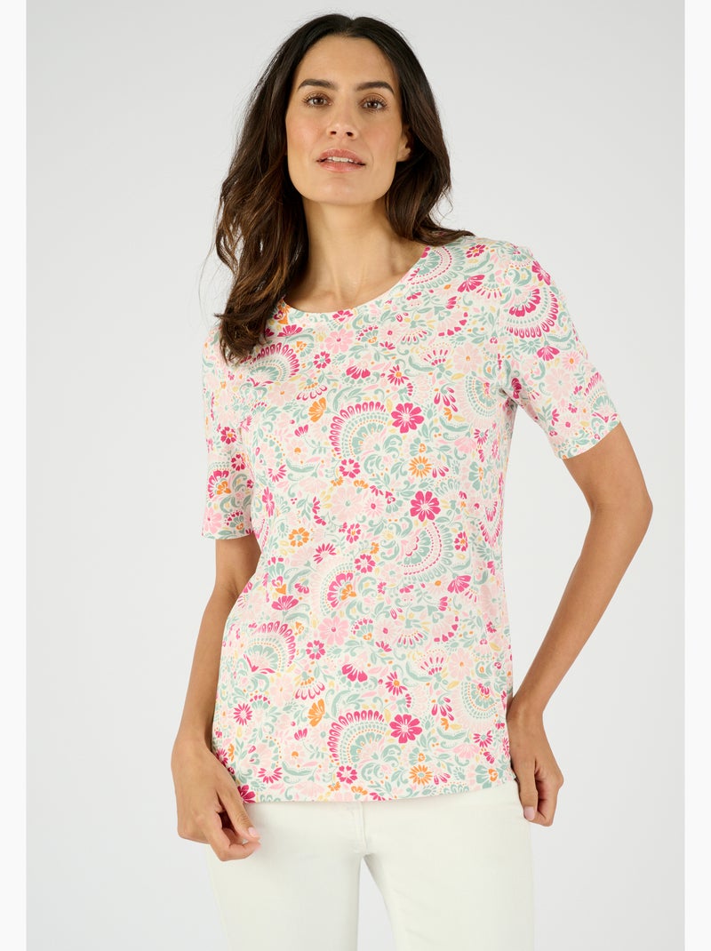 T-shirt imprimé pur coton - Damart Crème - Kiabi