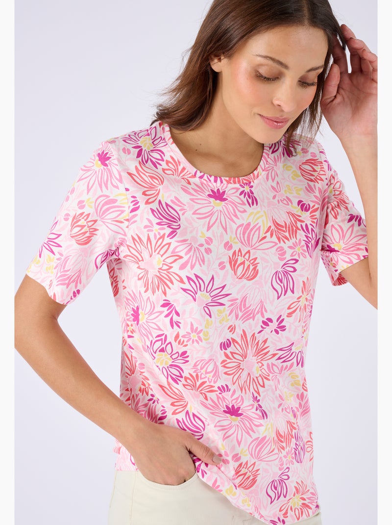 T-shirt imprimé pur coton - Damart Rose pastel - Kiabi