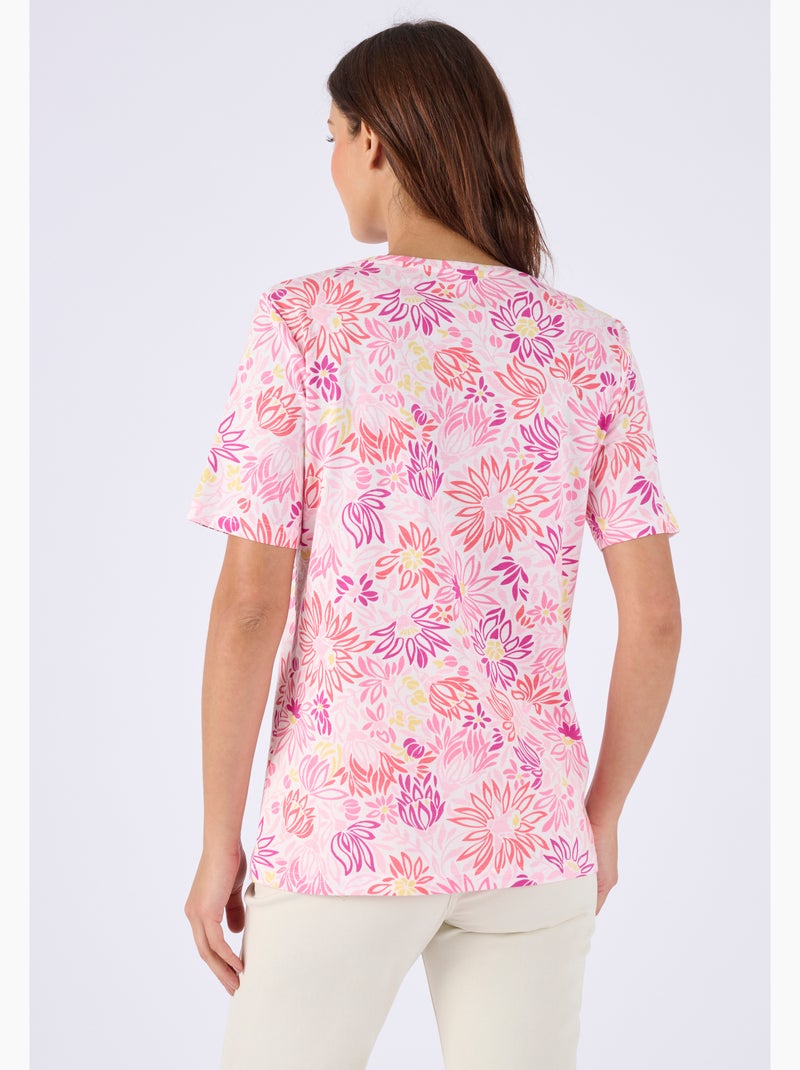 T-shirt imprimé pur coton - Damart Rose pastel - Kiabi