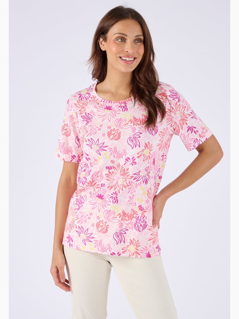 T-shirt imprimé pur coton - Damart Rose pastel - Kiabi