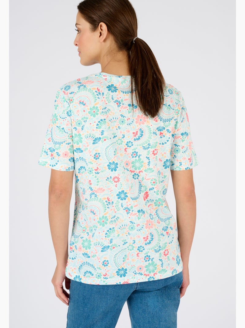 T-shirt imprimé pur coton - Damart Vert pastel - Kiabi