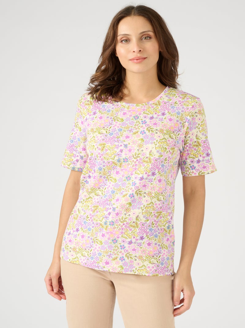 T-shirt imprimé pur coton - Damart Violet clair - Kiabi