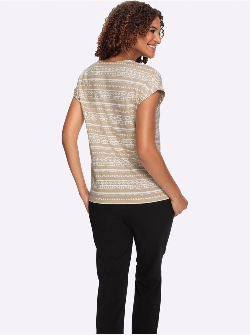 T-shirt Imprimé Pur Coton - Taille Standard - Witt Beige - Kiabi