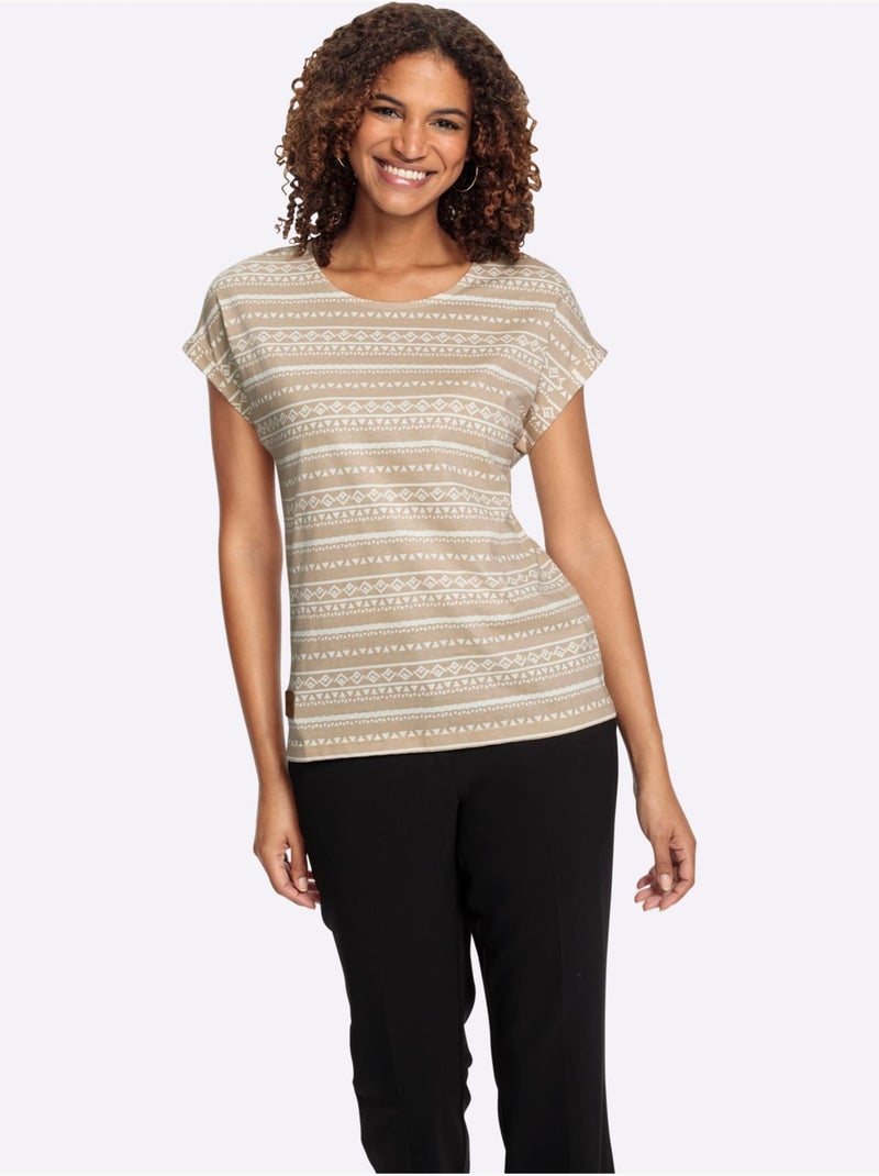 T-shirt Imprimé Pur Coton - Taille Standard - Witt Beige - Kiabi