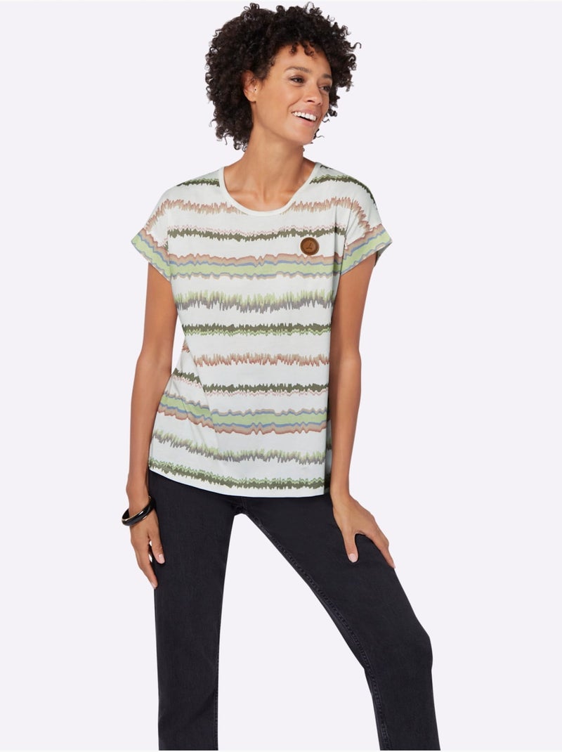 T-shirt Imprimé Pur Coton - Taille Standard - Witt Beige/Vert - Kiabi