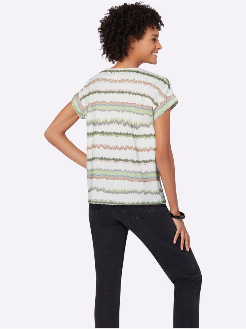 T-shirt Imprimé Pur Coton - Taille Standard - Witt Beige/Vert - Kiabi
