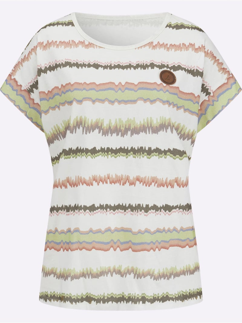 T-shirt Imprimé Pur Coton - Taille Standard - Witt Beige/Vert - Kiabi