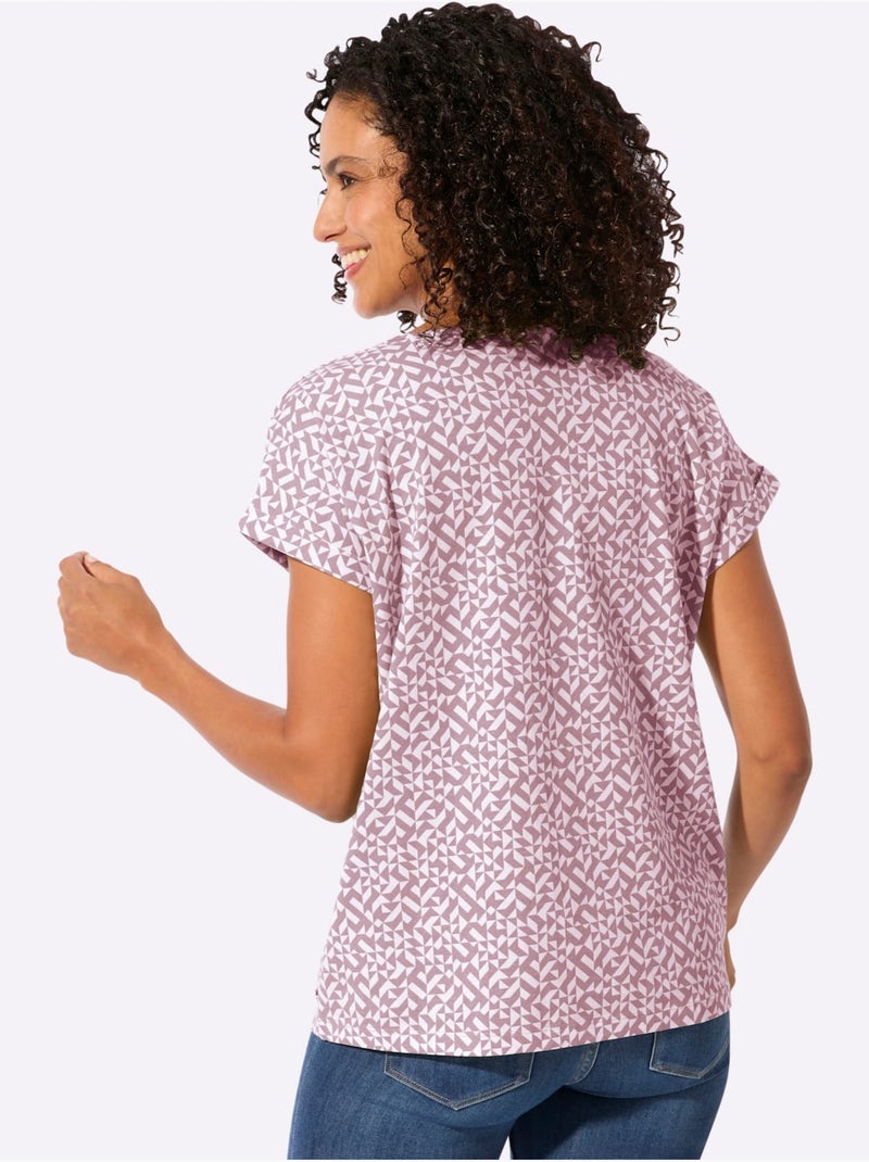 T-shirt Imprimé Pur Coton - Taille Standard - Witt Blanc Mauve - Kiabi