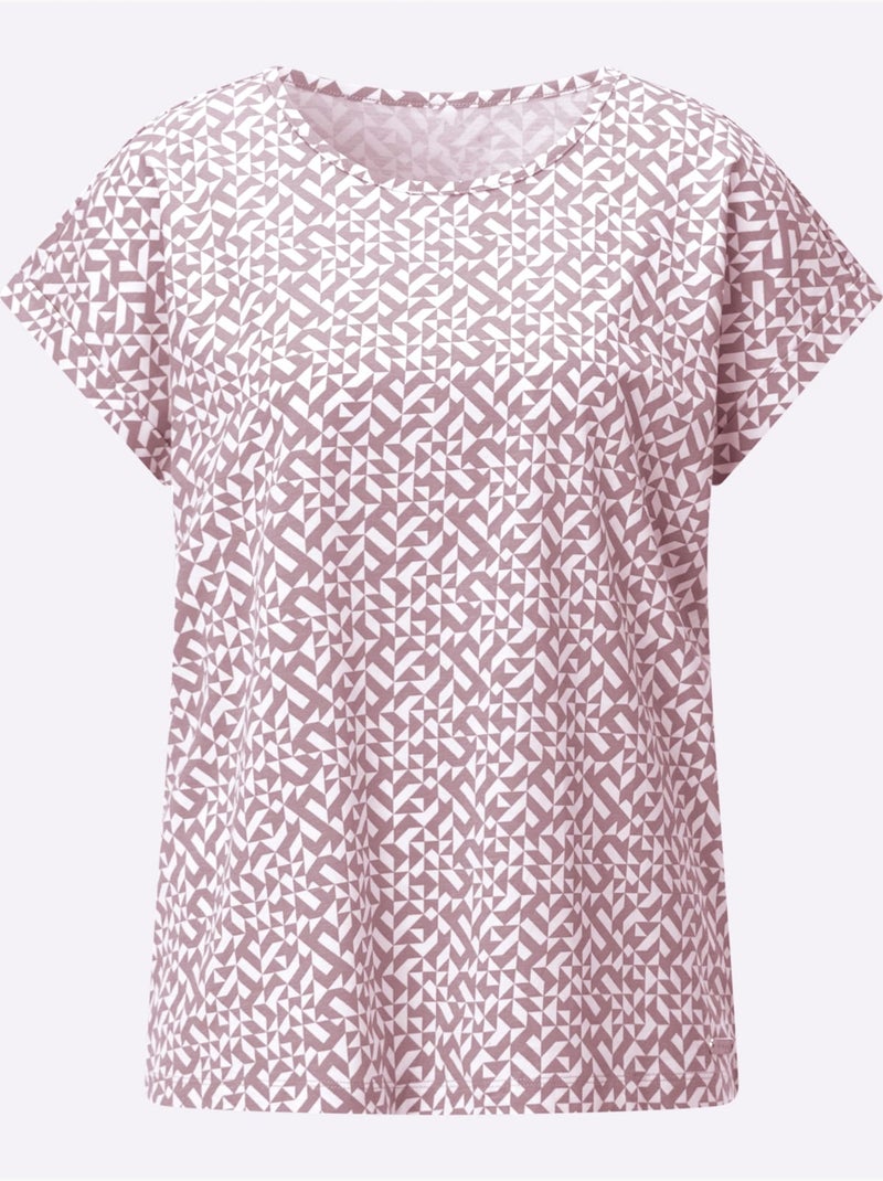 T-shirt Imprimé Pur Coton - Taille Standard - Witt Blanc Mauve - Kiabi