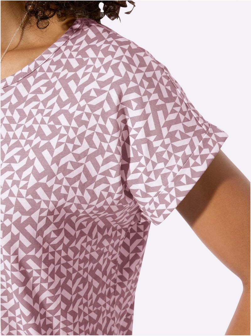 T-shirt Imprimé Pur Coton - Taille Standard - Witt Blanc Mauve - Kiabi