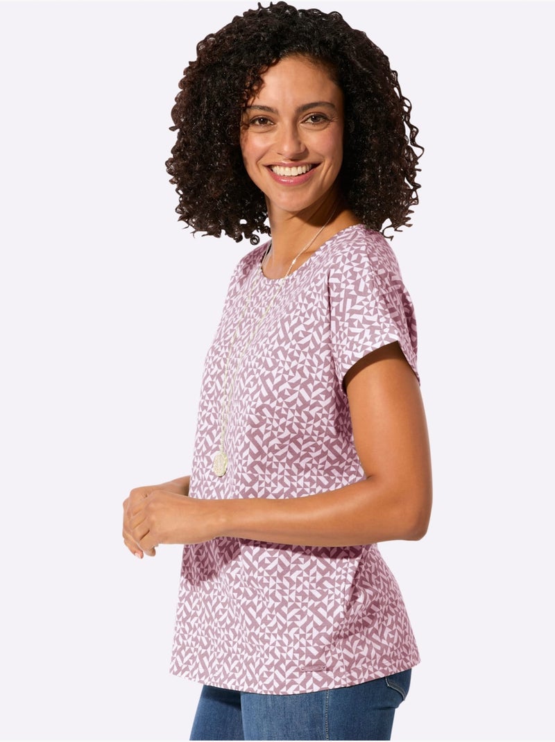 T-shirt Imprimé Pur Coton - Taille Standard - Witt Blanc Mauve - Kiabi