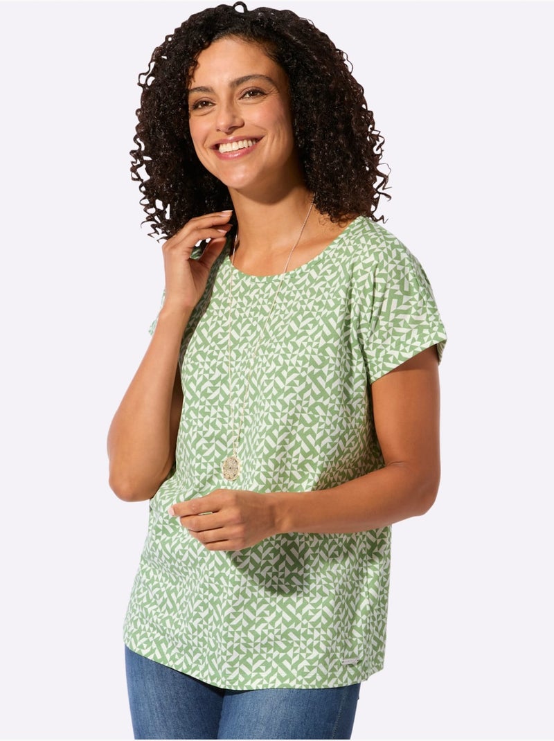 T-shirt Imprimé Pur Coton - Taille Standard - Witt Blanc Vert - Kiabi