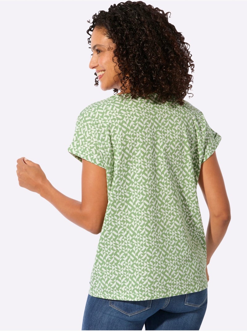 T-shirt Imprimé Pur Coton - Taille Standard - Witt Blanc Vert - Kiabi