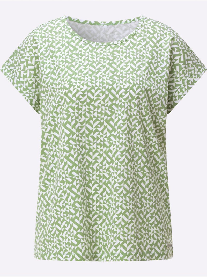 T-shirt Imprimé Pur Coton - Taille Standard - Witt Blanc Vert - Kiabi