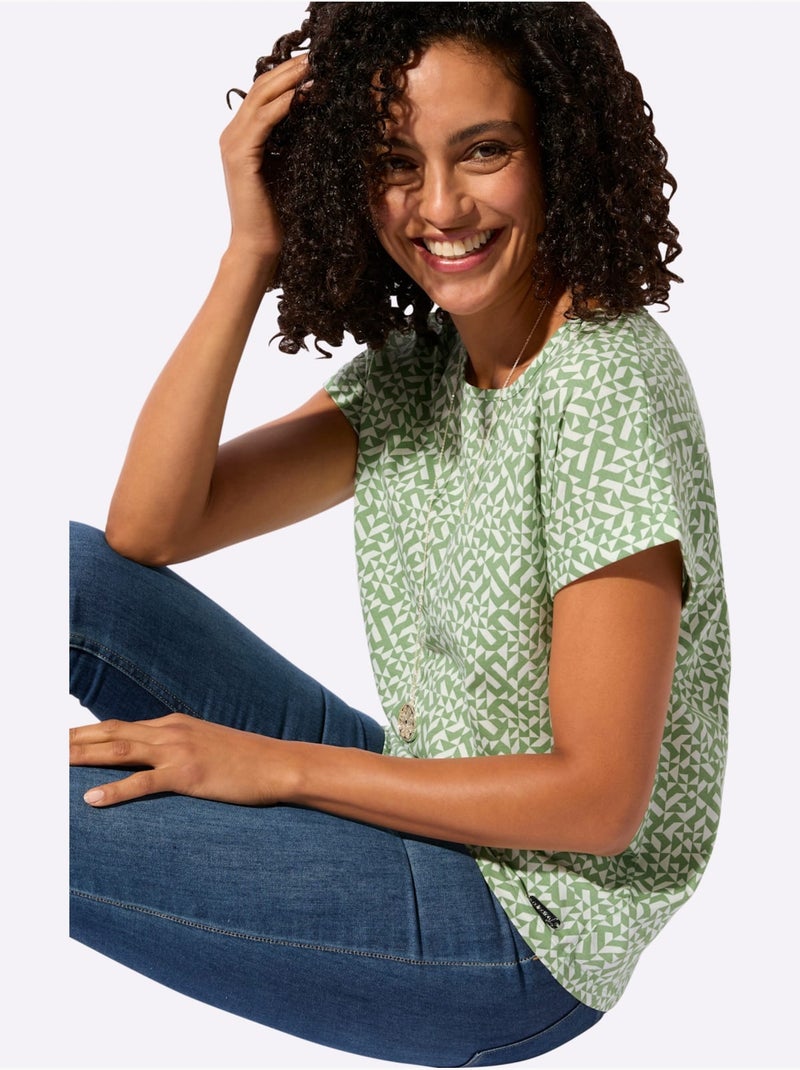 T-shirt Imprimé Pur Coton - Taille Standard - Witt Blanc Vert - Kiabi
