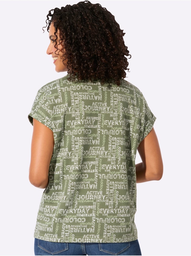 T-shirt Imprimé Pur Coton - Taille Standard - Witt Blanc Vert - Kiabi