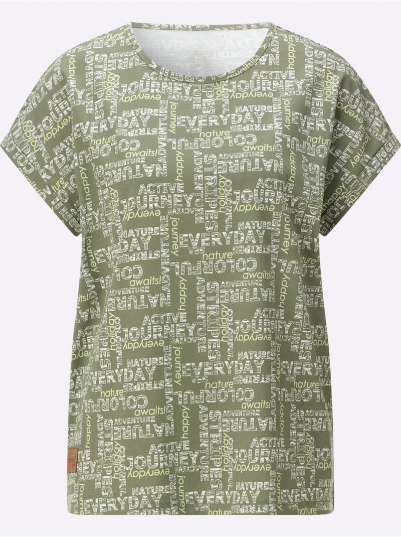 T-shirt Imprimé Pur Coton - Taille Standard - Witt Blanc Vert - Kiabi