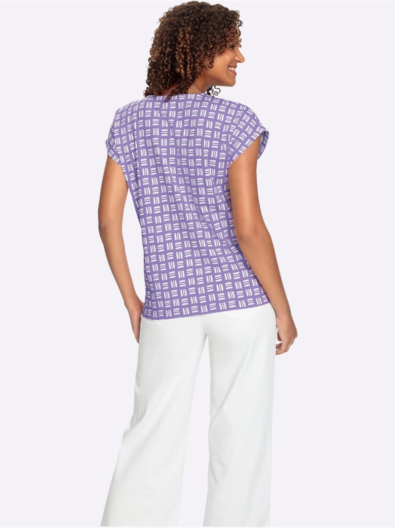 T-shirt Imprimé Pur Coton - Taille Standard - Witt Blanc Violet - Kiabi