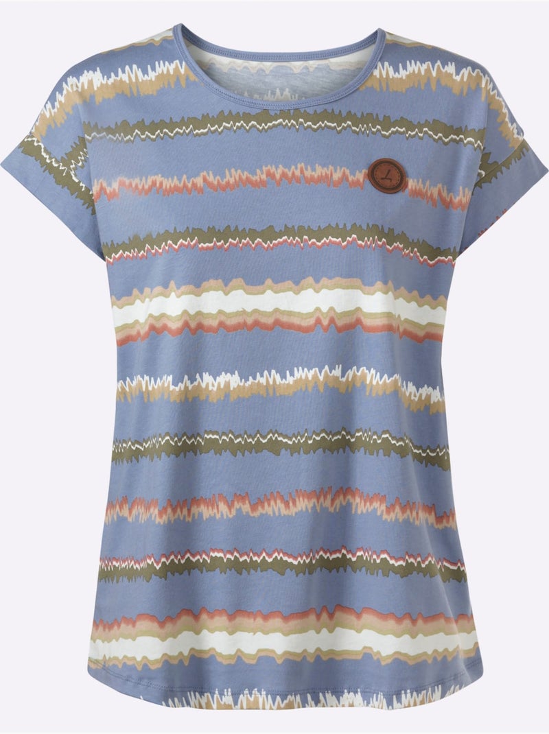 T-shirt Imprimé Pur Coton - Taille Standard - Witt Bleu - Kiabi