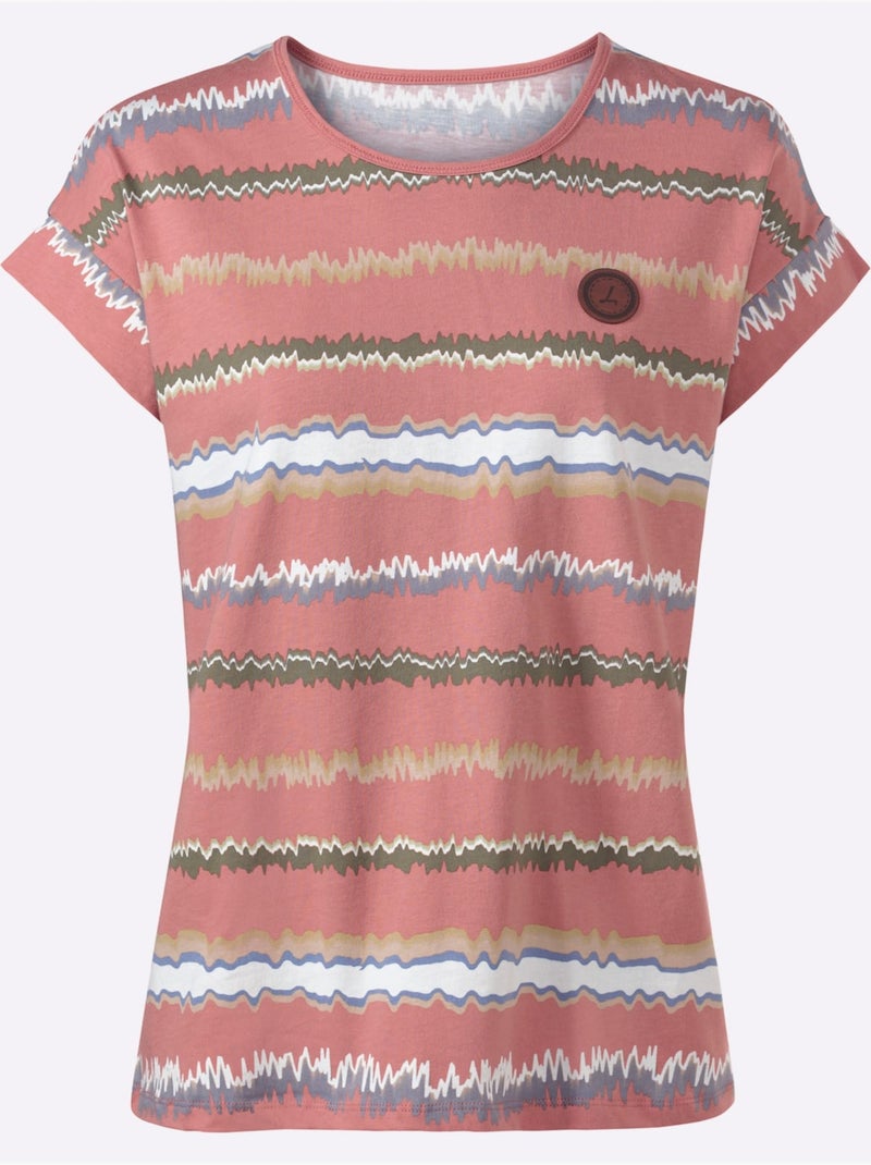 T-shirt Imprimé Pur Coton - Taille Standard - Witt Bois de rose - Kiabi