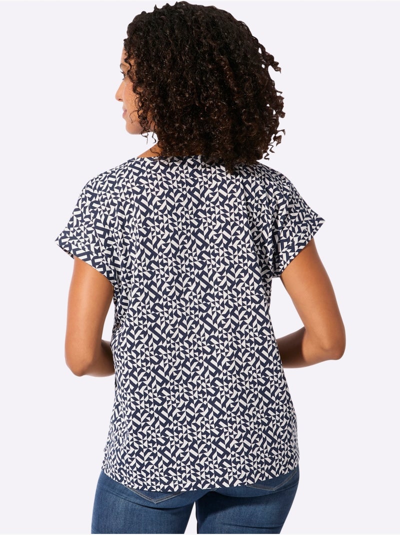 T-shirt Imprimé Pur Coton - Taille Standard - Witt Ecru/Marine - Kiabi
