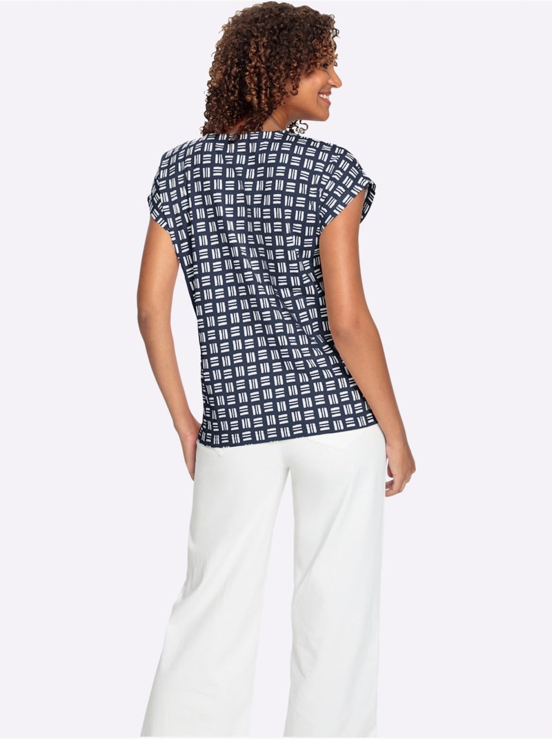 T-shirt Imprimé Pur Coton - Taille Standard - Witt Ecru/Marine - Kiabi