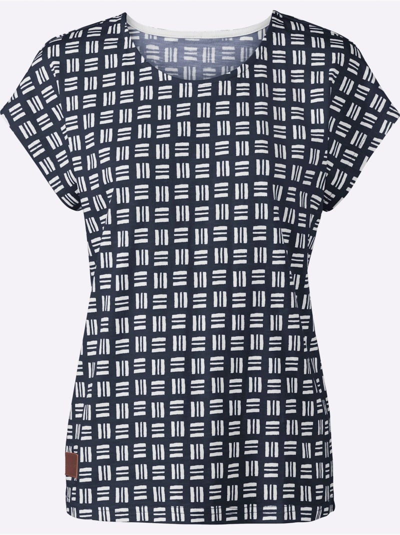 T-shirt Imprimé Pur Coton - Taille Standard - Witt Ecru/Marine - Kiabi