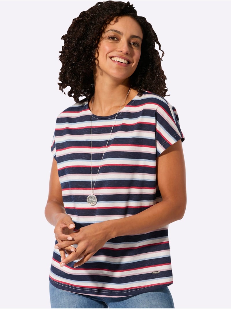 T-shirt Imprimé Pur Coton - Taille Standard - Witt Ecru/Marine - Kiabi