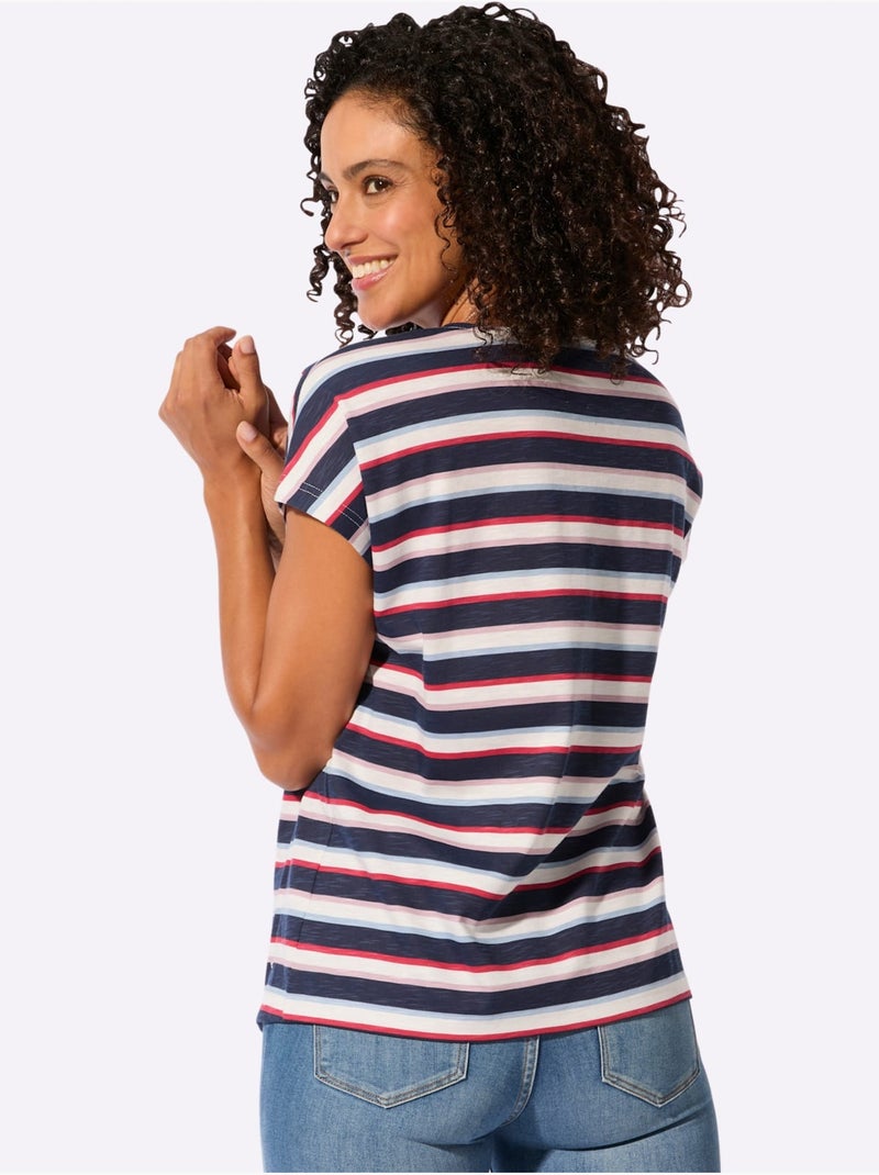 T-shirt Imprimé Pur Coton - Taille Standard - Witt Ecru/Marine - Kiabi