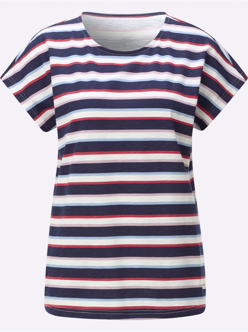 T-shirt Imprimé Pur Coton - Taille Standard - Witt Ecru/Marine - Kiabi