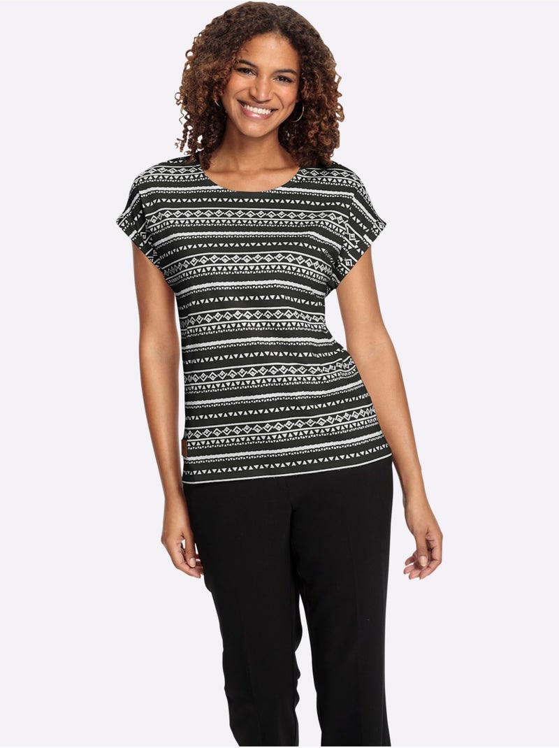 T-shirt Imprimé Pur Coton - Taille Standard - Witt Noir Beige Noir - Kiabi