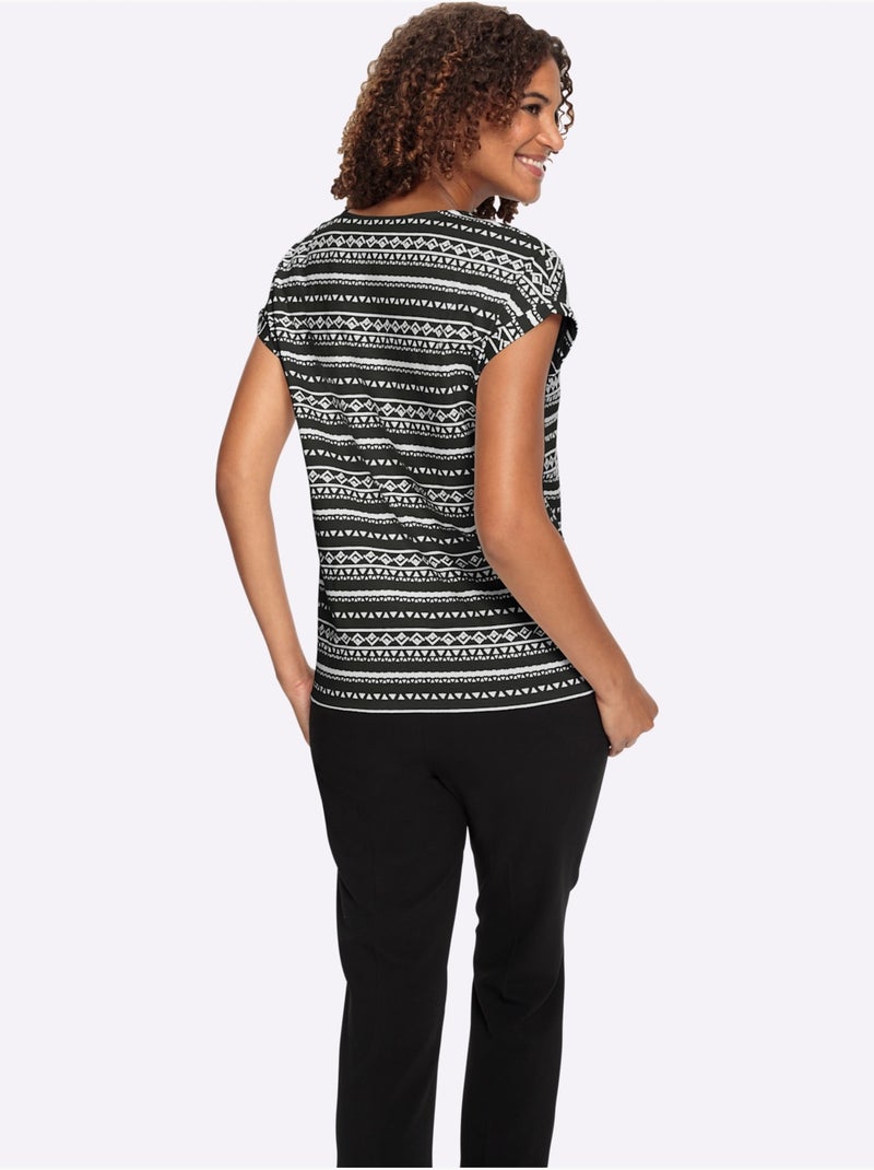 T-shirt Imprimé Pur Coton - Taille Standard - Witt Noir Beige Noir - Kiabi