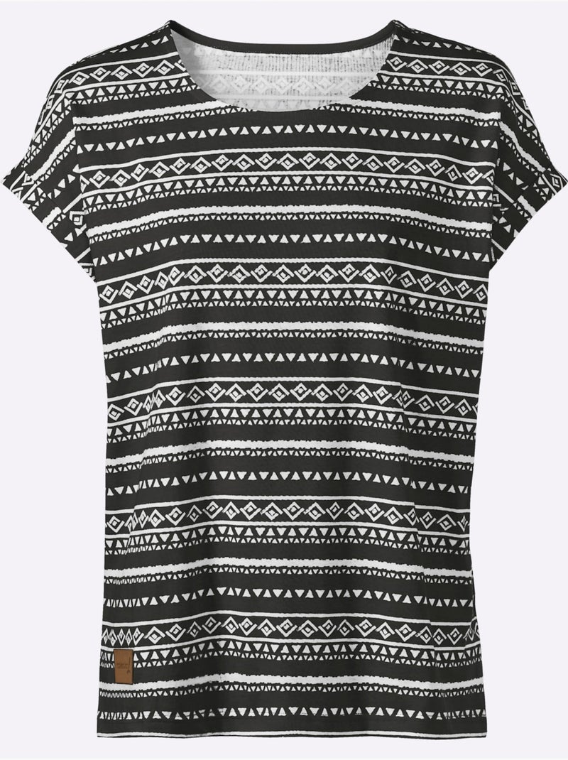 T-shirt Imprimé Pur Coton - Taille Standard - Witt Noir Beige Noir - Kiabi