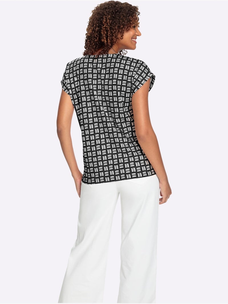 T-shirt Imprimé Pur Coton - Taille Standard - Witt Noir Ecru - Kiabi