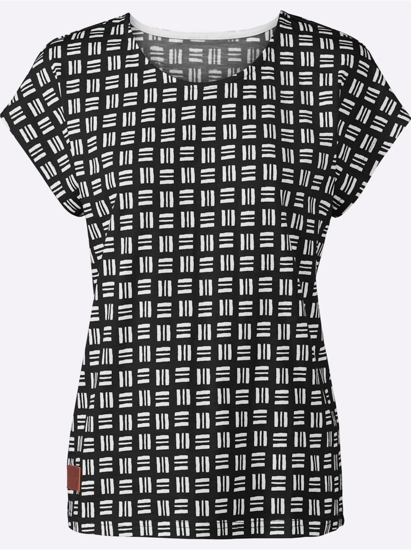 T-shirt Imprimé Pur Coton - Taille Standard - Witt Noir Ecru - Kiabi